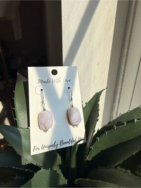 925 Sterling Silver Pink Jasper Gemstone Drop Earrings